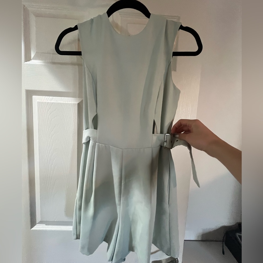 TOP SHOP sage/blue romper, cut out torso Size 4 petit